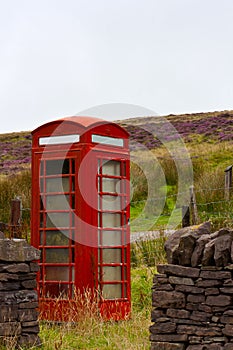 British red telephone box Landscape Brecon Beacons, Wales, Britain