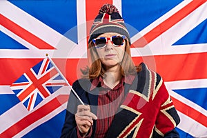 British redhead woman with UK flag