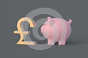 British reserve. Pound sterling symbol near piggy bank. Budget concept