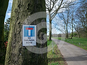 A British road sign, signalling that a `dead end` is ahead and that the road does not continue