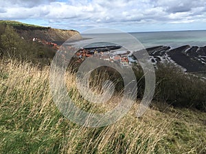 British seaside town from above