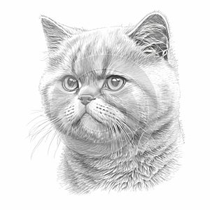 British Shorthair Cat Coloring Page HandDrawn Feline Sketch