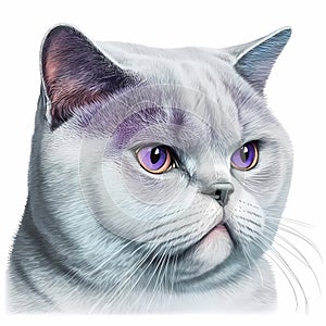 British Shorthair Cat Illustration Feline Beauty and Charm Cat with blue eyes. Isolated on white background.