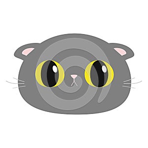 British Shorthair cat round head face icon. Cute funny cartoon character. Big yellow eyes. Sad emotion. Kitty Whisker Baby pet