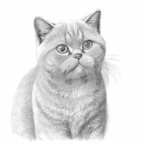 British Shorthair Cat Sketch Coloring Page Artistic Feline Illustration