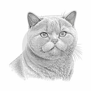 British Shorthair Cat Sketch Detailed Coloring Page