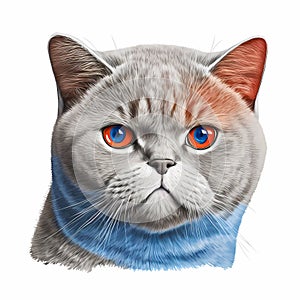 British shorthair portrait icon front head colorful. Portrait of a cat with blue eyes