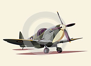 British Spitfire fighter World War II isolated vector illustration