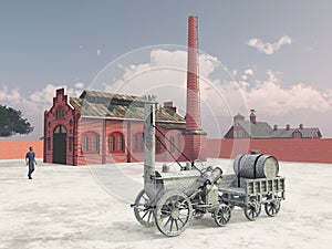 British steam locomotive from 1829 and train service station