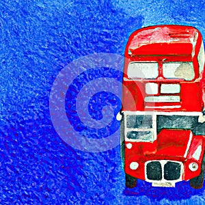 British style abstract doubledecker bus in red with blue background and lots of copy space generative ai illustration