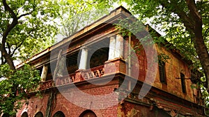 British styled old damaged abandoned building.