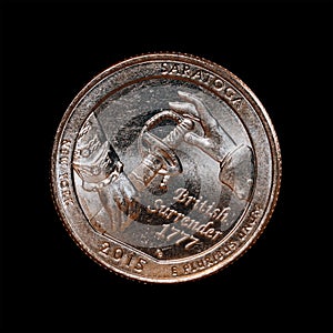 British surrender 1777 coin isolated on a black background