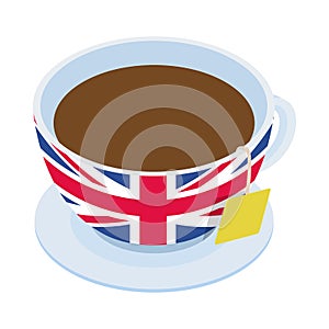 British tea cup icon, isometric 3d style