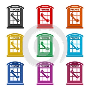 British Telephone Booth Isolated icon or logo, color set