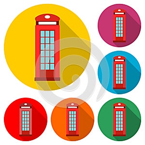 British Telephone Booth Isolated icon or logo, color set with long shadow