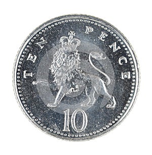 British Ten Pence Coin Isolated on White