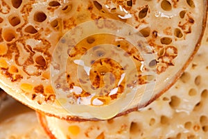 British toasted crumpet with honey
