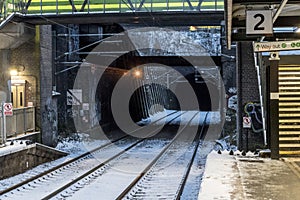 Train tunnel in snow