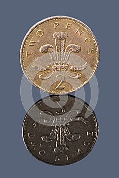 The British two pence on dark background