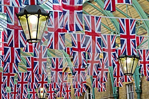 British Union flags in rows with lantern