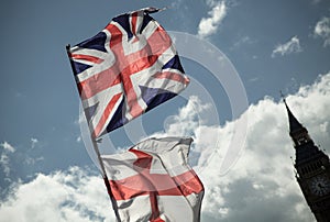 British Union Jack flag blowing in the wind.