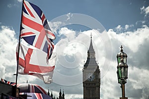 British Union Jack flag blowing in the wind.