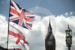 British Union Jack flag blowing in the wind.