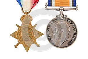 The British War Medal, 1914-18 with ribbon (Squeak), The 1914-15 Star (Pip)