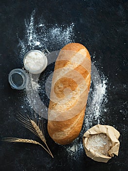 Sourdough Bloomer or Baton loaf bread photo