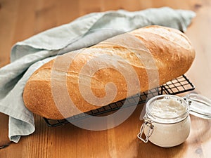 Sourdough Bloomer or Baton loaf bread photo