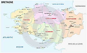 Brittany administrative and political vector map