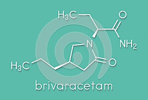 Brivaracetam anticonvulsant drug molecule. Used in treatment of seizures. Skeletal formula. photo