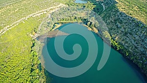 Brljan lake, aerial ascent shot