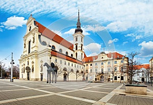 Brno - Church of St. Thomas and Moravian Gallery and Equestrian statue of margrave Jobst of Luxembourg, Czech Republic