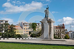 Pamatnik osvobozeni statue as a liberation memorial after WW2 in Moravske namesti town square in Brno, Czech republic