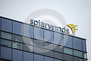 SolarWinds logo in front of their office for Brno.