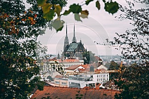 Brno oldtown panorama on rainy day