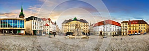 Brno - panorama of Zeleny trh square at dramatic sunset, Czech Republic photo