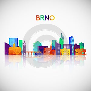 Brno skyline silhouette in colorful geometric style.