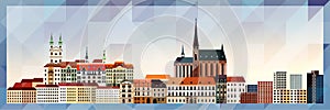 Brno skyline vector colorful poster on beautiful triangular texture background photo