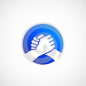 Bro Handshake Abstract Vector Sign, Symbol or Icon. Friends, Partners or Brothers Hand Shake Incorporated in a Circle