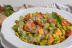 Broad bean with chorizo. Typical portuguese food