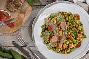 Broad bean with chorizo. Typical portuguese food