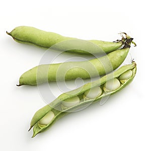 Broad beans on a white background