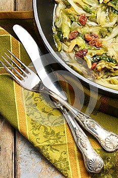 Broad-leaved Endive Salad Cooked in Pan