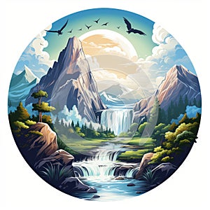 Broad Peak Landscape Logo With Waterfall And Trees