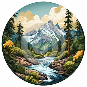 Broad Peak Landscape Logo With Waterfall And Trees