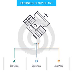 Broadcast, broadcasting, communication, satellite, telecommunication Business Flow Chart Design with 3 Steps. Line Icon For