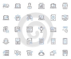 Broadcast journalism line icons collection. Reporting, Anchoring, Broadcasting, News, Coverage, Journalism, Television