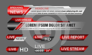 Broadcast News Lower Thirds Template layout purple grey set collection design banner for bar Headline news title, sport game in